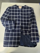 Vintage Pendleton Womens Blue White Plaid Wool Button Front Jacket Size 14