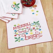 Herrschners  Festive Fun Runner  Napkins Stamped Cross-Stitch