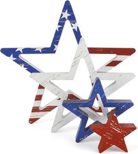 4Th of July Decorations Stars Set of 4, Red White Blue Decor, Patriotic Memorial
