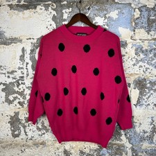 Vintage Major Motion Pink Polka Dot Sweater Crew Neck Knit Made in USA Retro