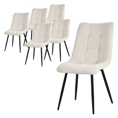 Set de 6 sillas de comedor beige asiento tapizado y acolchado con patas de acero - Imagen 1 de 4