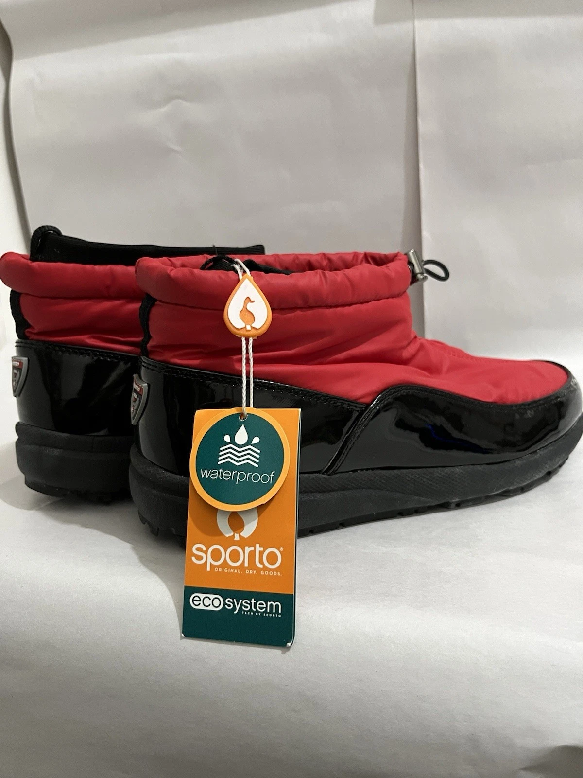 Sporto Eco System Waterproof Red Black Women's Ankle Snow Boots Drawstring