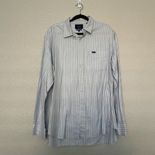 Facconable Men's Long Sleeve Dress Shirt Plaid 100 Cotton Blue Stripe Size XXL