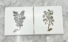 Vintage Mid-State/Mannington MCT Tile 4 3/8" White Floral Plant Accent Set Of 2