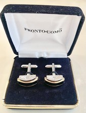 Black Onyx Gold  Silver Tone Horizontal Bar Cuff Links Men  s Formal Wear- Retro