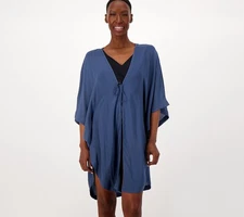 New Jantzen Woven Curve Hem Tie Front Cover-Up Marine Blue Size XS A599580