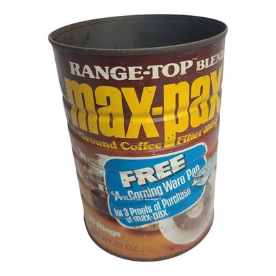 Vintage Max Pax Coffee Can W/ Corning Ware Promo Advertising Empty 12 Oz. Prop