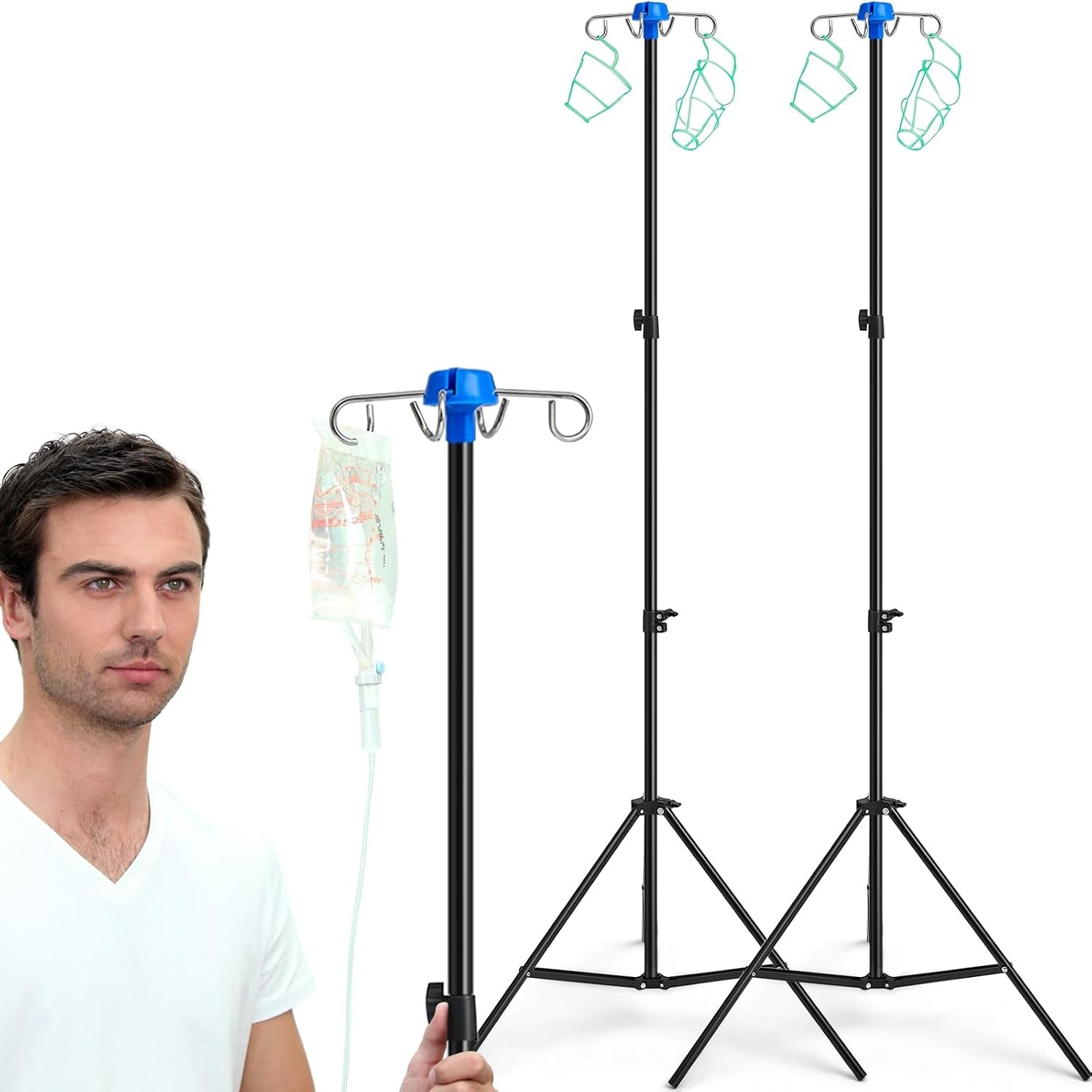 2 Pcs Portable IV Pole Stand Collapsible Drip Bag Pole Rack Foldable, Aluminum A