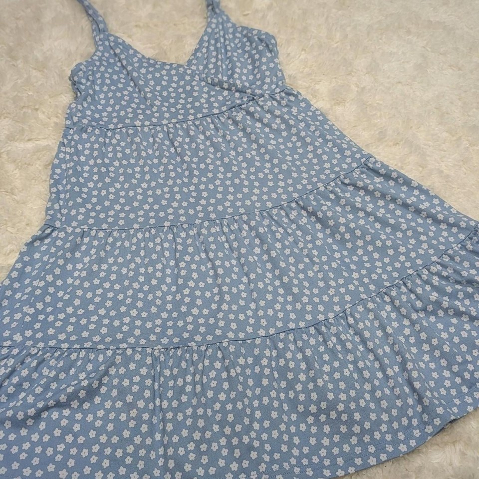 XS Hollister Baby Blue w/ White Flowers Tiered Soft Lightweight Sun Dress