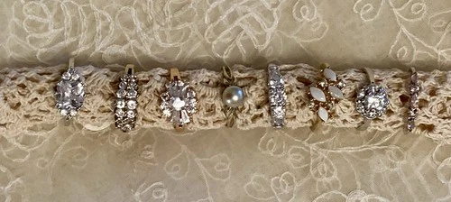 Lot Of 8 Vintage Costume Jewelry Dinner Rings Gold/Silver Tone-Faux Stones/Pearl