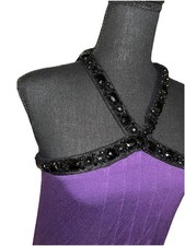 Express Medium Purple & Black Beaded Short Sleeveless Trapeze Swing Dress