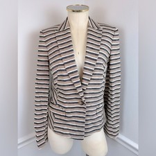 ANNE KLEIN Beige, White Black Striped Linen Blend Career Blazer NWT Size 6