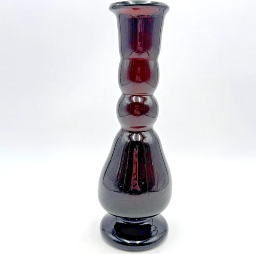 Mid Century Blown Glass Vase Blenko Style Dark Amethyst 12.25” Heavy Thick