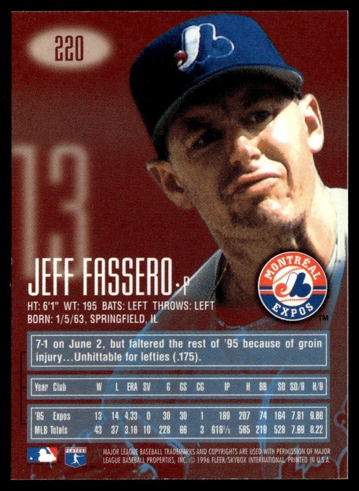 1996 E-Motion XL Jeff Fassero Montreal Expos #220 - Image 2 of 2