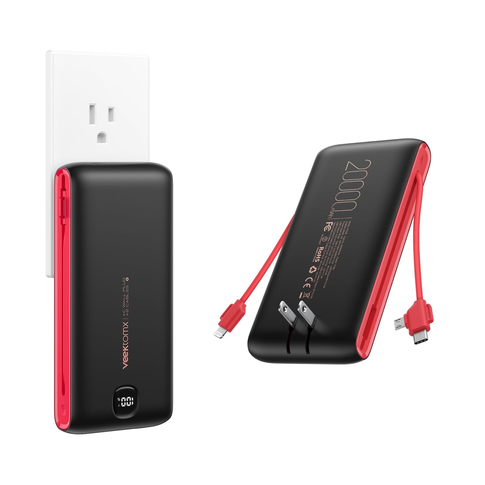 20000mAh Portable Charger with Built-in Cables - Fast Power Bank for iPhone & AC Devices-image