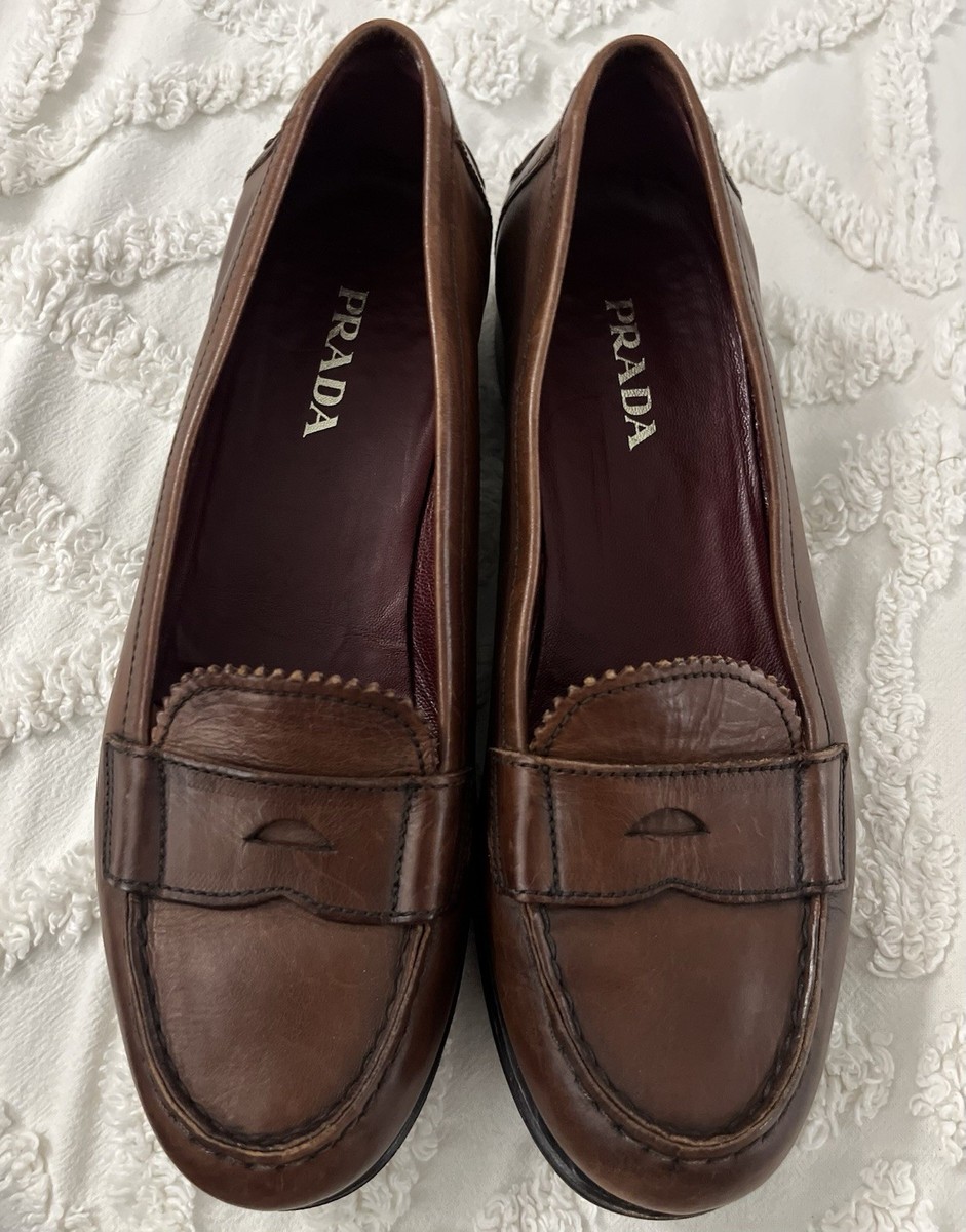 靴 Prada Brown Square Toe Leather Shoes 37 AUTHENTIC PRADA Vero Cuoio Leather Shoes PRADA Size: 8.5–RARE | eBay