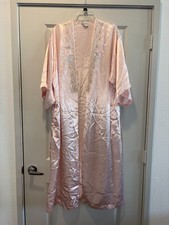 Val Mode Lingerie Maxi Dressing Gown Womens M Pink Scalloped Lace Kimono Sleeve