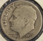 1950 D Roosevelt Dime 90% Silver **Free Shipping**
