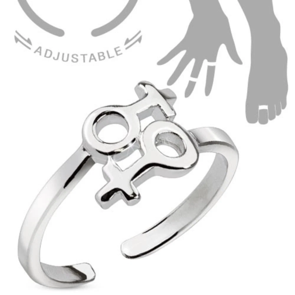 Silberner Zehenring Fingerring DOUBLE FEMALE Größe verstellbar Ring Gay Pride