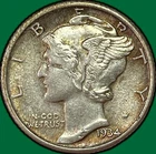 1934 Mercury Dime Almost Uncirculated AU Coin #36929