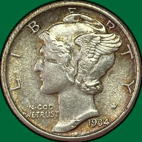1934 Mercury Dime Almost Uncirculated AU Coin #36929