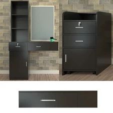 Wall Mount/Trolley Styling Salon Station Lockable Hair Barber Spa Cabinet Black