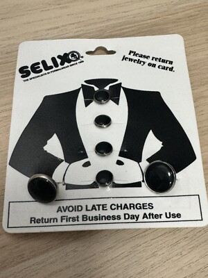 Selix Tuxedo Formal Cufflinks and Shirt Studs (4) Set  Black/Silver - New