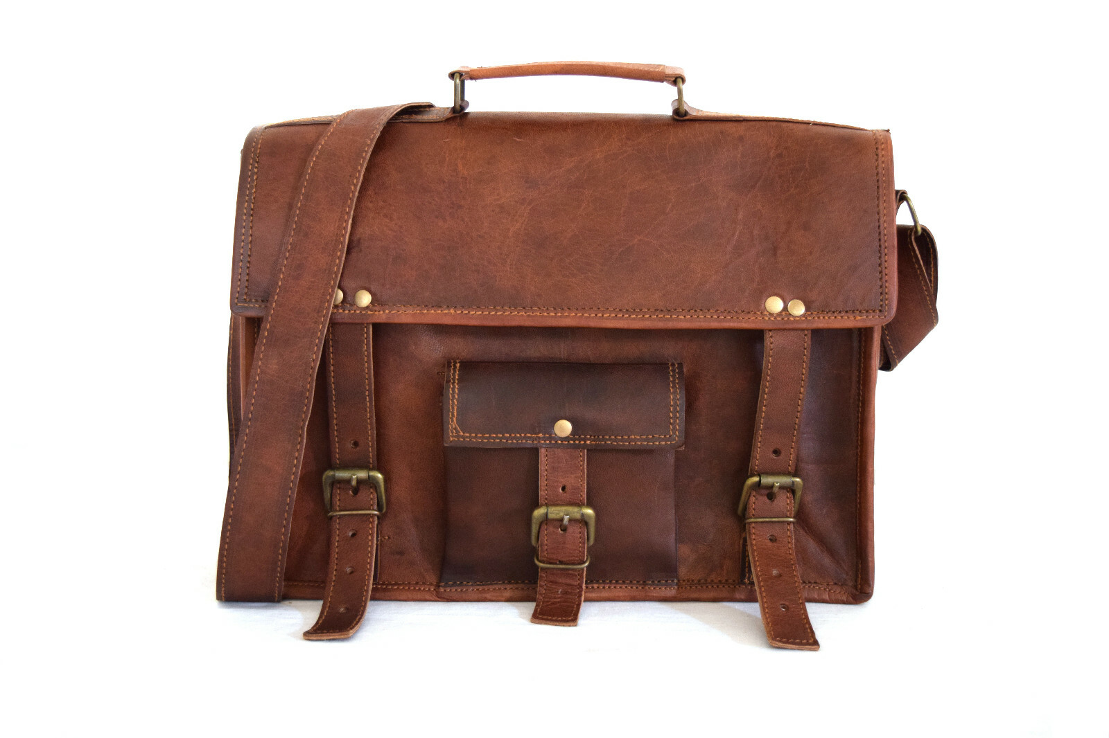 14 In Real Leather Satchel Messenger Bag Laptop School Briefcase Shoulder Bags