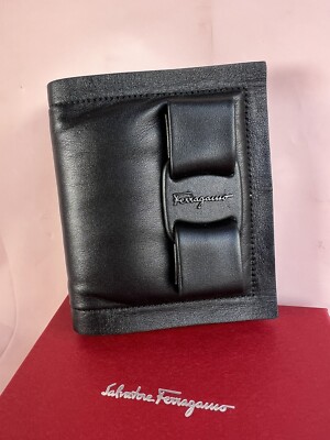 Salvatore Ferragamo Black Compact Bifold Wallet Card Case 22-0288