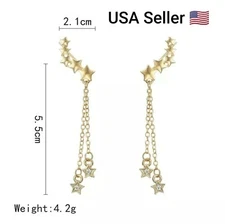New Fashion Luxury Star Tassel Drop Chain Earrings Crystal Jewelry Gold Color