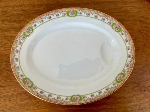 Limoges France Serving Platter PINK ROSES Green Trim Theodore Haviland 11 1/4” - Picture 2 of 9
