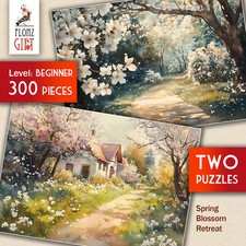 2 x JIGSAW PUZZLES 300pc  Spring Blossom Retreat - peaceful countryside FG2020