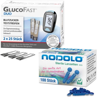 Glucofast Duo Teststreifen 50 Stück inkl. Nodolo Lanzetten 100 Stück