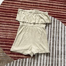 Vintage 70s Women  s Tan Terry Cloth Sleeveless Romper Size Small