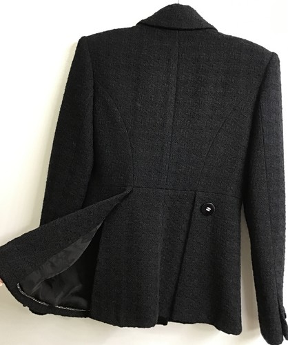 Chanel Tux Jacket Black Satin Lapel Round Front Buttons Rhinestone CC Size 38 - Picture 7 of 14