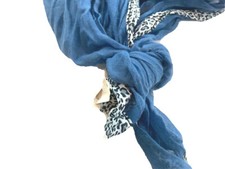 ER Women's Scarf Blue Animal Print Trim NWT