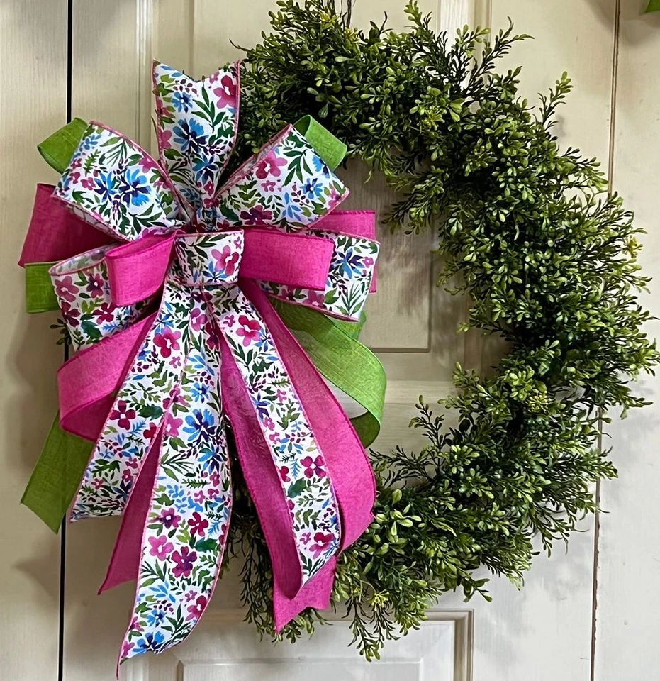 Corona de puerta de cinta con cable de resorte con arco floral rosa oscuro de 10", correo, cesta # 184 C rb Foto 3 de 3