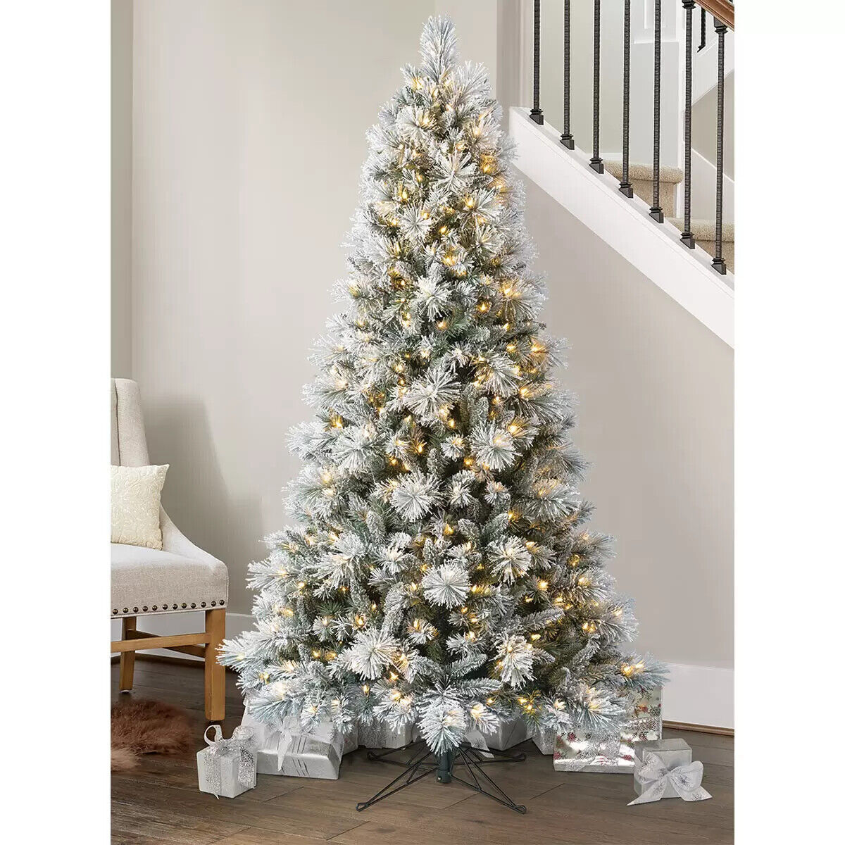 Aspen 1.9m PreLit Flocked and Glitter Artificial Christmas Tree for