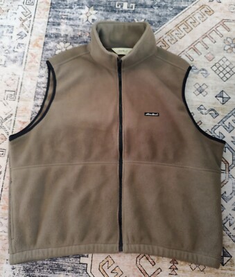 Eddie Bauer Vest Men Extra Large Tan Fleece Sleeveless Zip Pockets Outdoor