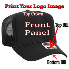 BLACK Trucker Hat Custom Printing HERE Logos Images Names Pictures Personalized
