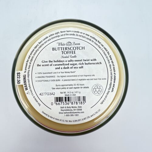 Bath & Body Works White Barn BUTTERSCOTCH TOFFEE 3-Wick 14.5Oz Candle -Bunny Lid - Picture 3 of 4