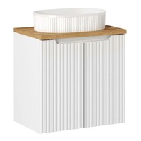 Waschtisch 60Cm Weiß Eiche TüRen Keramikwaschbecken Rillenfront Badezimmer