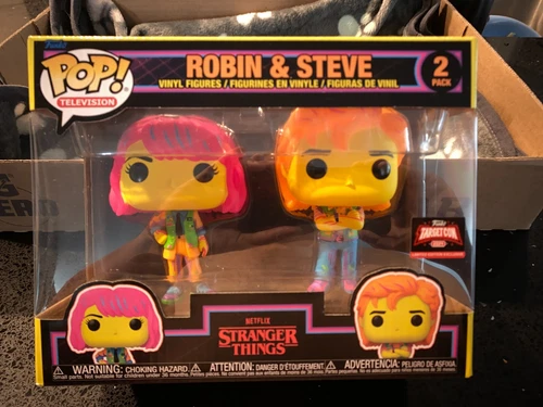 FUNKO POP VINYL Stranger Things ROBIN & STEVE Black light Set TARGET EXCLUSIVE