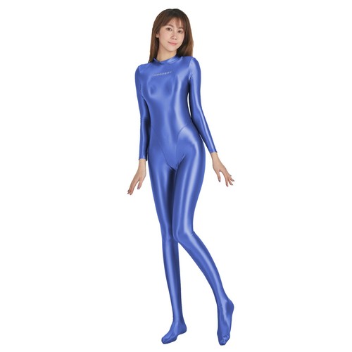 AMORESY Women's Smooth Glossy Jumpsuits Long Sleeve Yoga Zipper Fitness Catsuits - Picture 42 of 50