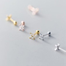 Tiny Flower Stud 925 Sterling Silver CZ Screw Back Safe Earrings A4028