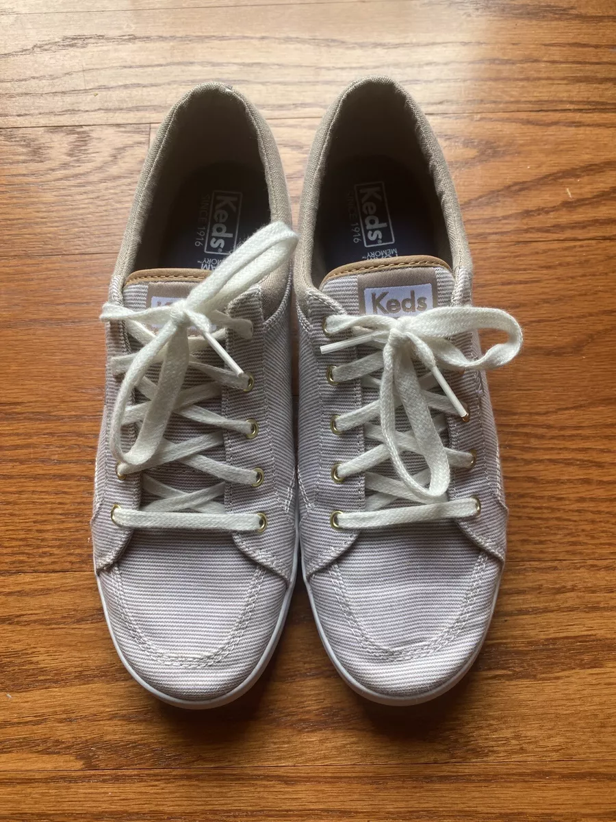 Keds Women s Size 8 Dream Foam Memory Sneakers Tan Striped Canvas Shoes WF59954