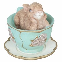 Clayre & Eef Shabby Kaninchen Hase In Tasse Shabby Osterdeko 8X7X8Cm 6PR1045