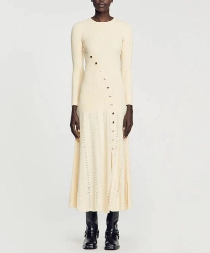 Sandro Solid color Split buckle Long sleeve Knitted dress for Women