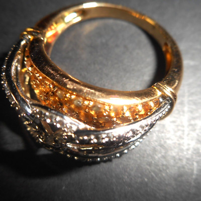Sterling Silber 14k weiß/gelber Stein Kathedrale Ring Größe 9