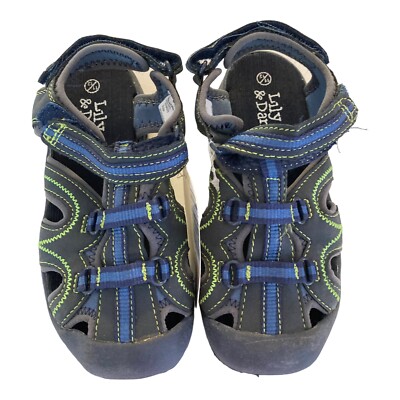 Kids Trekker Sandals 11/12 Shoes Lily And Dan Blue Gray Green Hook & Loop Boys